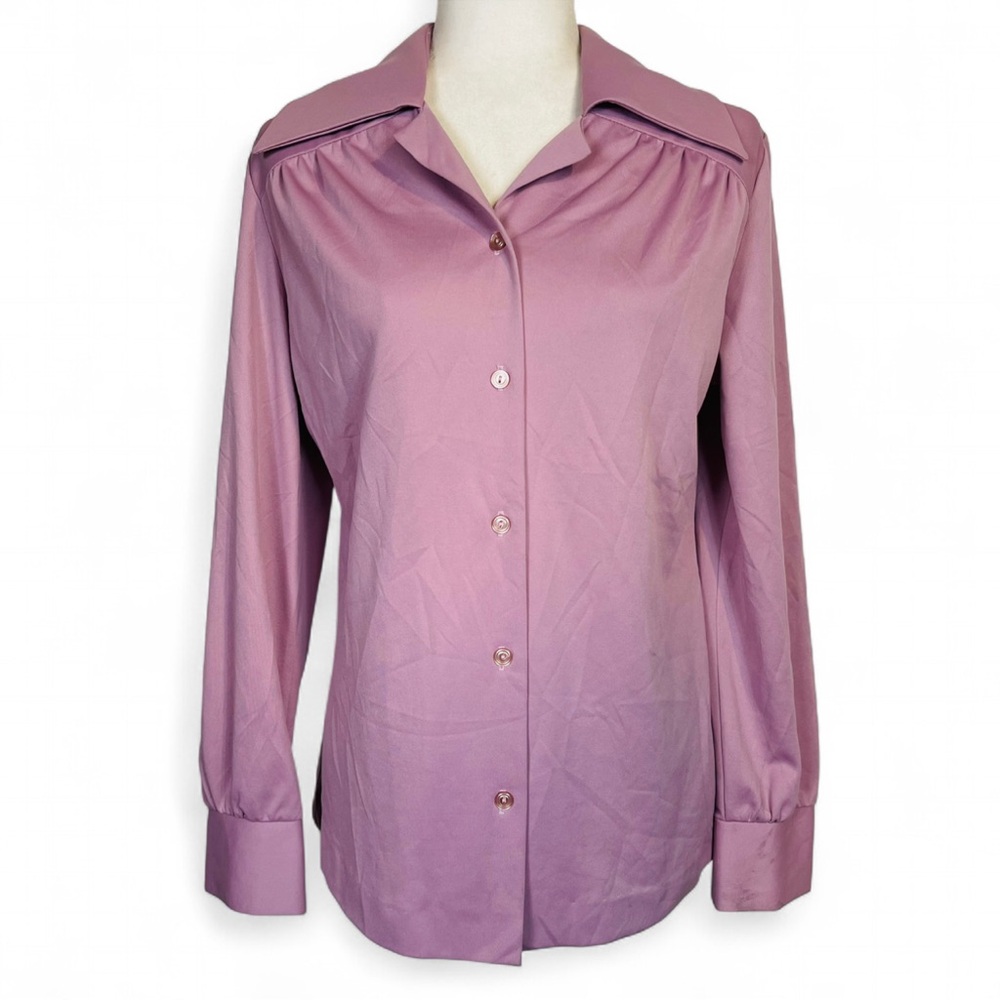 Vintage 70s 80s Graff Californiawear Size 12 14 Mauve Purple Button Down Top